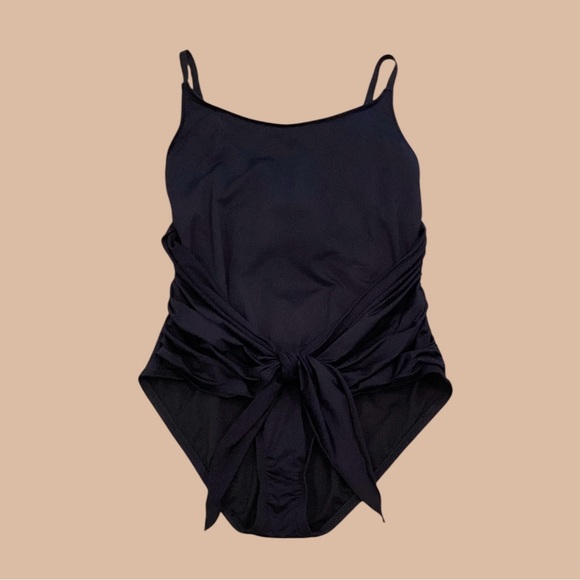 Kona Sol Elegant Tie Front One Piece Black Swimsuit, size Medium 😎 - Picture 1 of 8